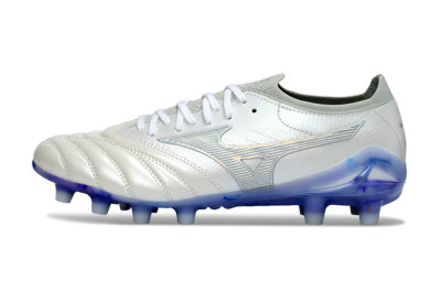 Men's Mizuno Morelia Neo 4 FG Firm Ground Low-Tops Football Boots - White/Sky Blue/Deep Purple