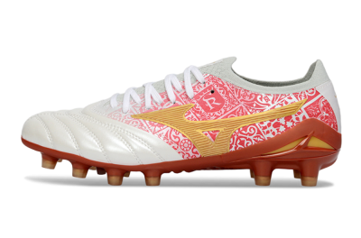 Men's Mizuno Morelia Neo 4 FG Firm Ground Low-Tops Football Boots - White/Scarlet Red/Copper Brown