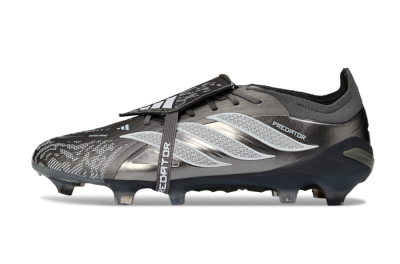 Men's Adidas Predator 26 Elite Fold-Over Tongue FG Firm Ground Low-Tops Football Boots - Black/Steel Grey/White