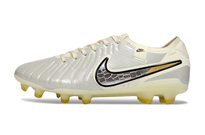 Men's Nike Tiempo Legend 10 Elite FG Firm Ground Low-Tops Football Boots - White/Ivory Mist/Black Gold