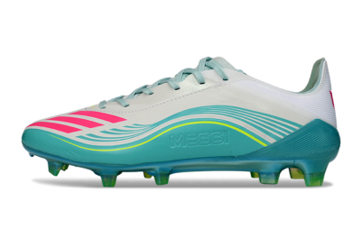 Men's Messi x Adidas F50 Elite FG Firm Ground Low-Tops Football Boots - Aqua/Neon Pink/Soft Yellow