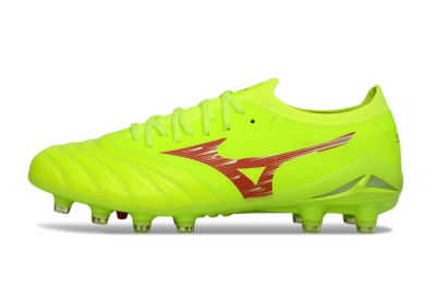 Men's Mizuno Morelia Neo 4 FG Firm Ground Low-Tops Football Boots - Lime/Electric Green/Crimson Red