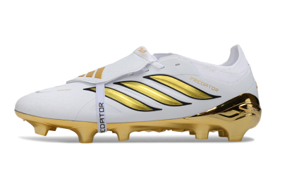 Unisex Adidas Predator 26 Elite Fold-Over Tongue FG Firm Ground Low-Tops Football Boots - White/Elegant Gold/Classic Black