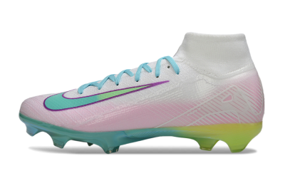 Unisex Nike Air Zoom Mercurial Superfly 10 Elite FG Firm Ground High-Tops Football Boots - White/Iridescent Blue/Pink Glow