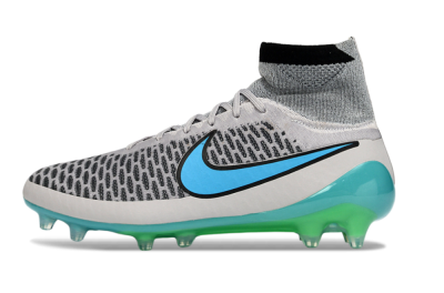 Men's Nike Magista Obra FG Firm Ground High-Tops Football Boots - Grey/Aqua Blue/Luminous Green