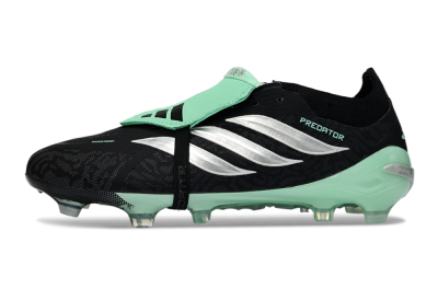 Men's Adidas Predator 26 Elite Fold-Over Tongue FG Firm Ground Low-Tops Football Boots - Black/Mint Green/Metallic Silver