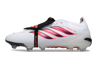 Unisex Adidas Predator 26 Elite Fold-Over Tongue FG Firm Ground Low-Tops Football Boots - White/Vibrant Coral/Black