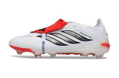 Unisex Adidas Predator 26 Elite Fold-Over Tongue FG Firm Ground Low-Tops Football Boots - White/Electric Red/Black