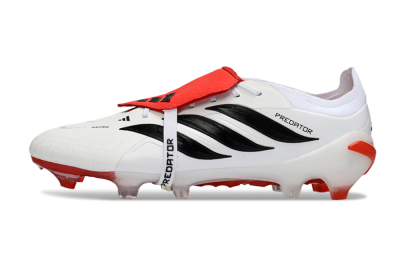 Men's Adidas Predator 26 Elite Fold-Over Tongue FG Firm Ground Low-Tops Football Boots - White/Fiery Red/Black