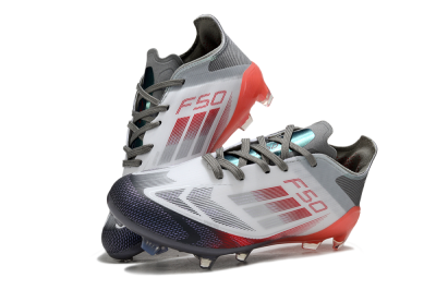 Kids Adidas F50 Elite FG Firm Ground Low-Tops Football Boots - White/Crimson Burst/Grey Fade
