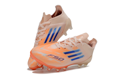 Kids Adidas F50 Elite AG Artificial Grass Low-Tops Football Boots - Peach/Vibrant Orange/Cool Blue