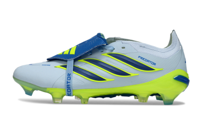 Unisex Adidas Predator 26 Elite Fold-Over Tongue FG Firm Ground Low-Tops Football Boots - Blue/Neon Yellow/Cool Gray