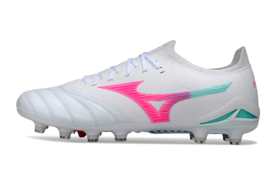 Men's Mizuno Morelia Neo 4 FG Firm Ground Low-Tops Football Boots - White/Neon Pink/Teal