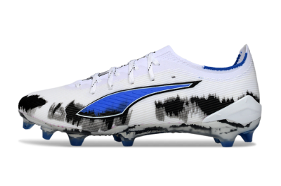 Men's Puma Ultra Ultimate FG Firm Ground Low-Tops Football Boots - White/Electric Blue/Black