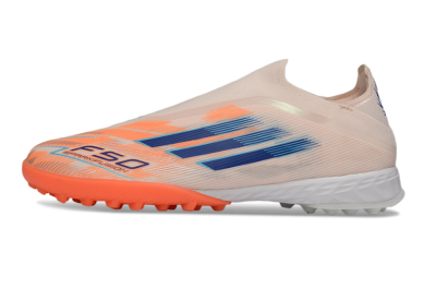 Men's Adidas F50 Pro Laceless TF Artificial Turf Low-Tops Football Shoes - Pink/Coral Splash/Deep Ocean