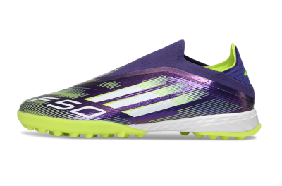 Men's Adidas F50 Pro Laceless TF Artificial Turf Low-Tops Football Shoes - Purple/Lime Green/White