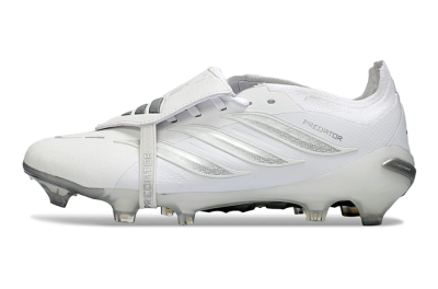 Unisex Adidas Predator 26 Elite Fold-Over Tongue FG Firm Ground Low-Tops Football Boots - White/Silver Shadow/White Gloss