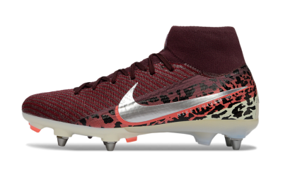 Men's Nike Air Zoom Mercurial Superfly 10 Elite SG Soft Ground High-Tops Football Boots - Red/Dark Berry/Metallic Silver