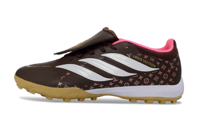 Men's Adidas Predator 26 Elite Fold-Over Tongue TF Artificial Turf Low-Tops Football Shoes - Brown/Soft Pink/Golden Beige