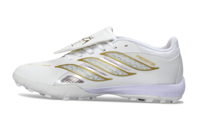 Men's Adidas Predator 26 Elite Fold-Over Tongue TF Artificial Turf Low-Tops Football Shoes - White/Gold Metallic/Light Purple