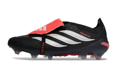 Unisex Adidas Predator 26 Elite Fold-Over Tongue FG Firm Ground Low-Tops Football Boots - Black/Electric Red/Silver