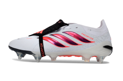 Men's Adidas Predator 26 Elite Fold-Over Tongue SG Soft Ground Low-Tops Football Boots - White/Electric Pink/Sleek Black