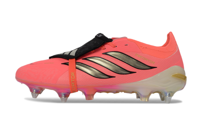 Men's Adidas Predator 26 Elite Fold-Over Tongue SG Soft Ground Low-Tops Football Boots - Pink/Bright Coral/Metallic Gold