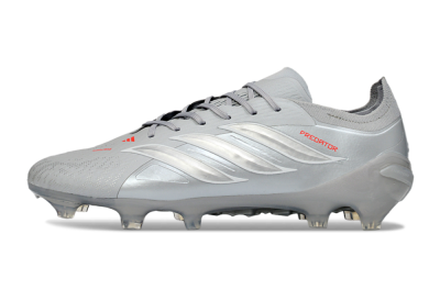Men's Adidas Predator 26 Elite FG Firm Ground Low-Tops Football Boots - Grey/Silver Mist/Crimson Flash