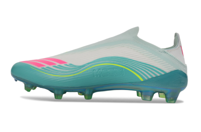 Unisex Messi x Adidas F50 Elite Laceless FG Firm Ground Low-Tops Football Boots - Aqua/Neon Green/Pink
