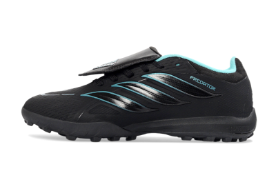 Men's Adidas Predator 26 Elite Fold-Over Tongue TF Artificial Turf Low-Tops Football Shoes - Black/Aqua Blue/Metallic Silver