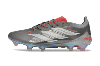 Men's Adidas Predator 26 Elite FG Firm Ground Low-Tops Football Boots - Gray/Fiery Red/Metallic Silver