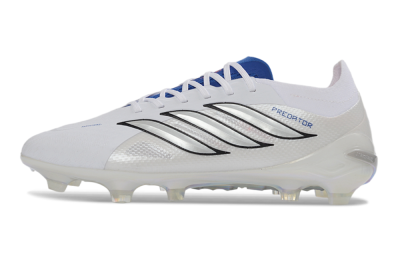 Unisex Adidas Predator 26 Elite FG Firm Ground Low-Tops Football Boots - White/Electric Blue/Silver