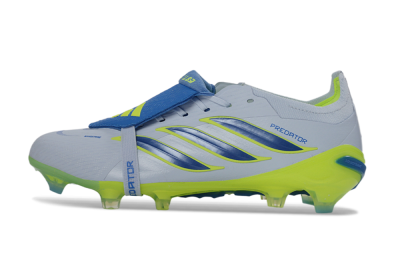 Unisex Adidas Predator 26 Elite Fold-Over Tongue FG Firm Ground Low-Tops Football Boots - Gray/Vibrant Blue/Bright Lime