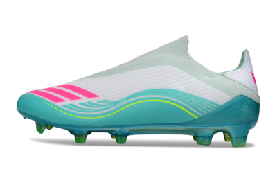 Unisex Adidas F50 Elite Laceless FG Firm Ground Low-Tops Football Boots - Aqua/Neon Green/Pink