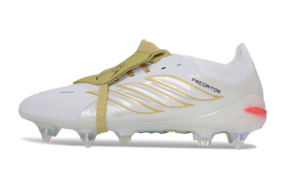 Men's Adidas Predator 26 Elite Fold-Over Tongue SG Soft Ground Low-Tops Football Boots - White/Gold Accents/Holographic Sole