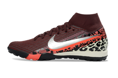 Unisex Nike Air Zoom Mercurial Superfly 10 Elite TF Artificial Turf High-Tops Football Shoes - Maroon/Coral Blaze/Deep Black