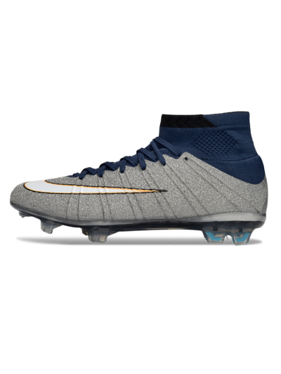 Men's Nike Zoom Mercurial Superfly 4 Elite FG Firm Ground High-Tops Football Boots - Gray/Navy Blue/Metallic Silver