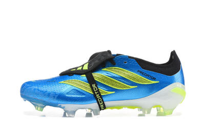 Men's Adidas Predator 26 Elite Fold-Over Tongue FG Firm Ground Low-Tops Football Boots - Blue/Electric Blue/Lime Green