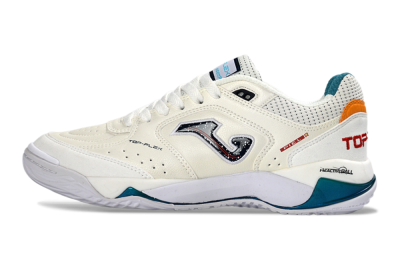 Men's Joma Top Flex IC Indoor & Futsal Low-Tops Football Shoes - White/Teal/Sunset Orange