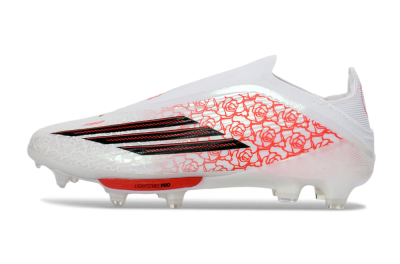 Unisex Adidas F50+ Elite Lightstrike Pro Laceless FG Firm Ground Low-Tops Football Boots - White/Crimson Glow/Black Shadow