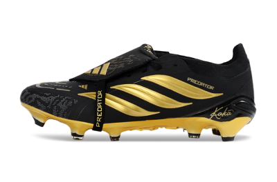 Unisex Adidas Predator 26 Elite Fold-Over Tongue FG Firm Ground Low-Tops Football Boots - Black/Gold Accent/Black Base