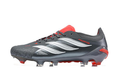 Men's Adidas Predator 26 Elite FG Firm Ground Low-Tops Football Boots - Gray/Crimson Red/Slate Gray