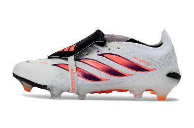 Unisex Adidas Predator 26 Elite Fold-Over Tongue FG Firm Ground Low-Tops Football Boots - White/Electric Orange/Dark Purple