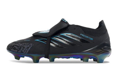 Unisex Adidas Predator 26 Elite Fold-Over Tongue FG Firm Ground Low-Tops Football Boots - Black/Electric Blue/Iridescent Green