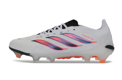 Unisex Adidas Predator 26 Elite FG Firm Ground Low-Tops Football Boots - White/Electric Orange/Sleek Black