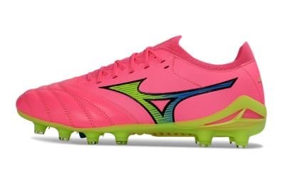 Men's Mizuno Morelia Neo 4 FG Firm Ground Low-Tops Football Boots - Pink/Neon Green/Blue Accent