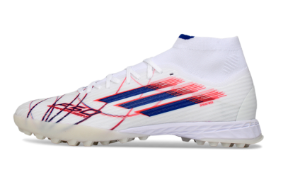 Men's Adidas F50 Elite Mid TF Artificial Turf High-Tops Football Shoes - White/Electric Pink/Nebula Blue