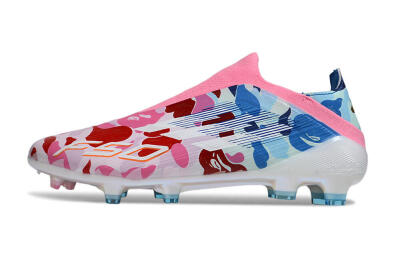 Unisex Adidas F50 Pro Laceless FG Firm Ground Low-Tops Football Boots - Pink/Blue Camo/Pink Highlights