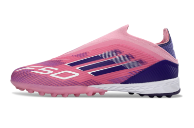 Men's Adidas F50 Elite Laceless TF Artificial Turf Low-Tops Football Shoes - Pink/Vivid Pink/Deep Purple