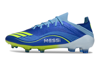 Men's Messi x Adidas F50 Elite FG Firm Ground Low-Tops Football Boots - Blue/Neon Yellow/Cyan Blue